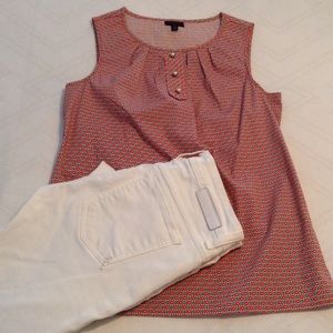 SOLD-Talbots orange, navy and white poplin blouse