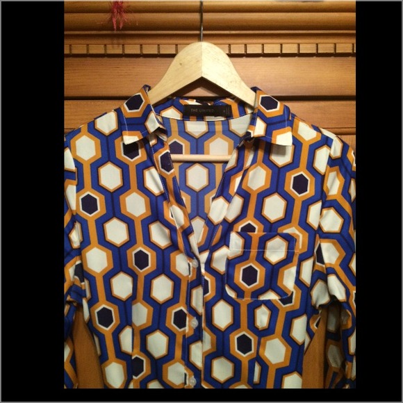 The Limited~Gold blue ivory dress - Picture 2 of 3