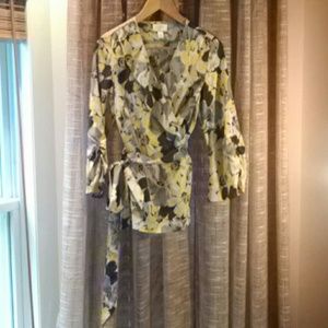 Ann Taylor floral pattern wrap blouse