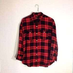 Oversized Red Plaid Flannel Shirt