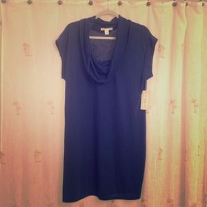 Very light weight 1X blue cowl necked dress.