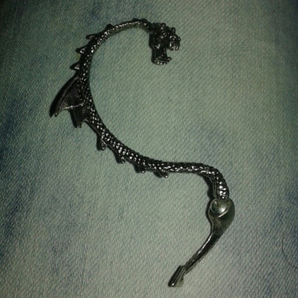 Silver dragon ear cuff