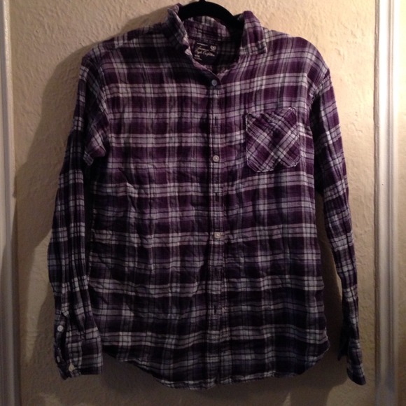 AE boyfriend fit purple flannel shirt