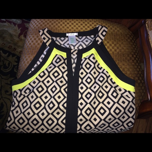 Esley Black and Beige Top with Neon Yellow