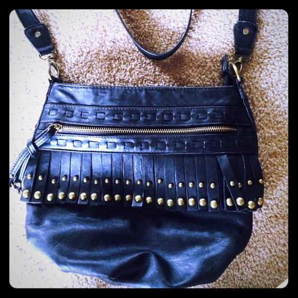 SOLD Black leather gold studded purse