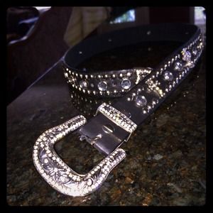 Leather Black Studs and Stones Belt