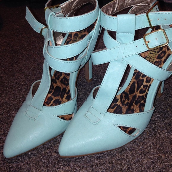 Mint colored strapped heels