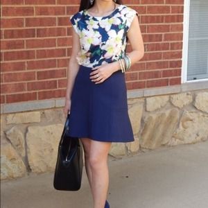 J crew fluted navy flare skirt