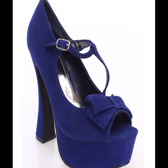 Blue Platform Chunky Heels - Picture 2 of 4
