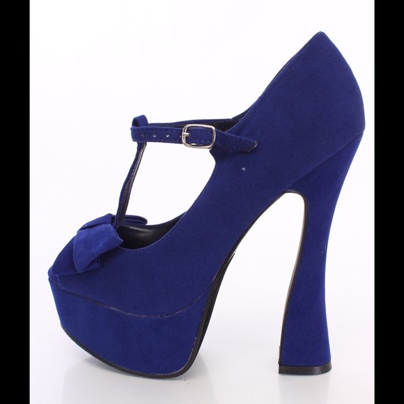 Blue Platform Chunky Heels - Picture 3 of 4