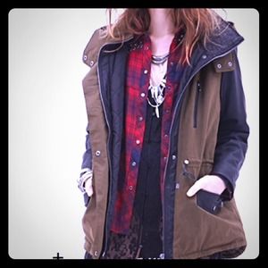 Faux leather & canvas coat