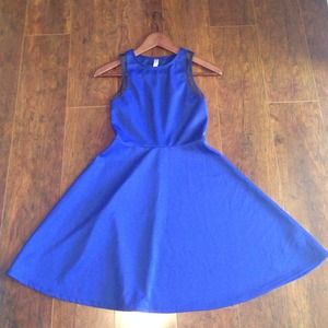Blue fit and flare scuba dress