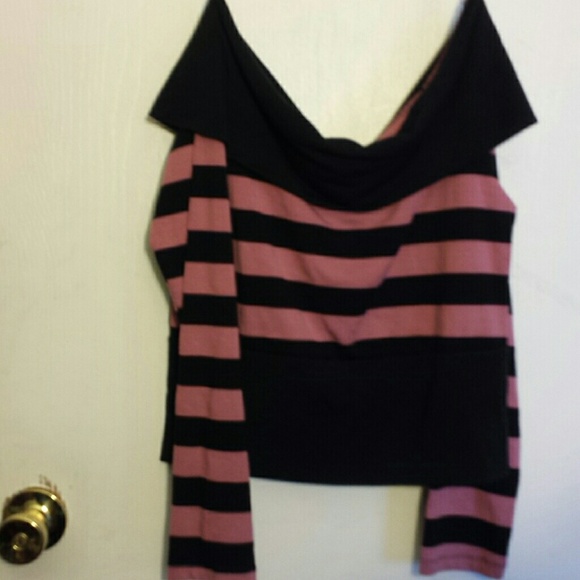 Pink & Black Striped Off the Shoulder Top