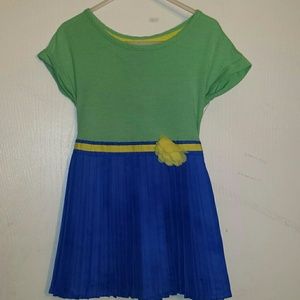 3t dress teal yellow flower and blue pleated skirt