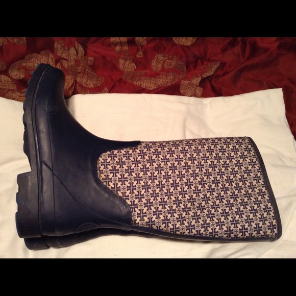 Tory burch Rain boots Tory blue with monogram