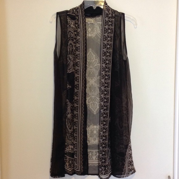 Sheer long loose sleeveless cardigan