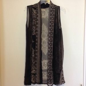 Sheer long loose sleeveless cardigan