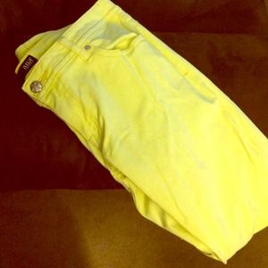 Neon yellow skinny jeans