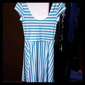 Teal blue and white striped dress