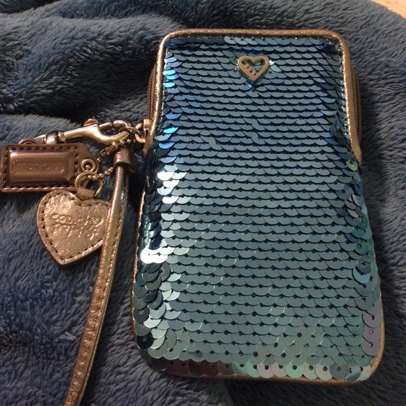 Coach Blue Metallic Silver Cell Wristlet