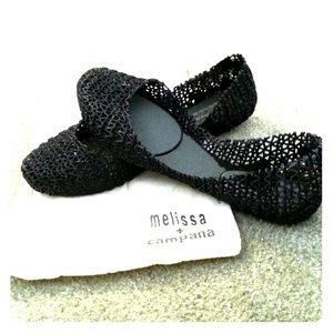 🔥SALE🔥Melissa Black Glitter Campana Jelly Flat