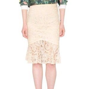 F21 peachy pink flare lace skirt