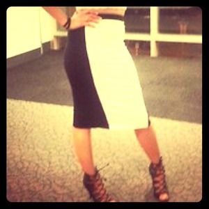 Color block midi pencil skirt