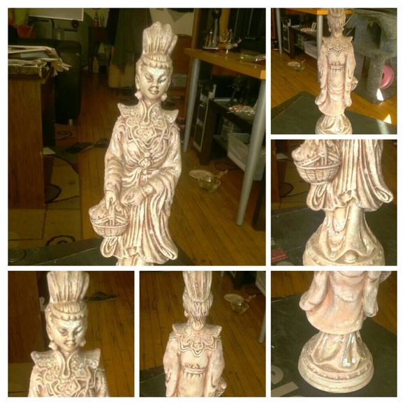 Asian lady statue granite like look on flowers