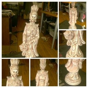 Asian lady statue granite like look on flowers