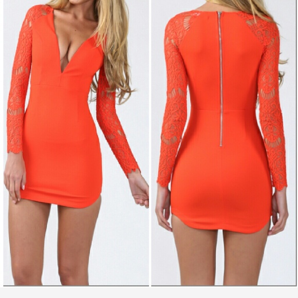 Orange plunge dress