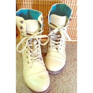 cream colored combat boots