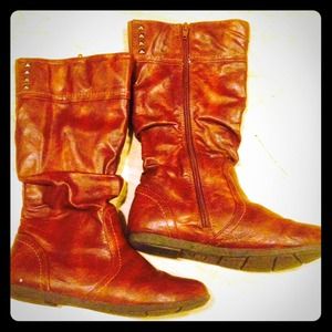 Vegan leather cognac colored tall boots