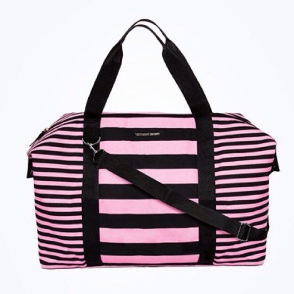 Victoria's secret black and pink stripe tote