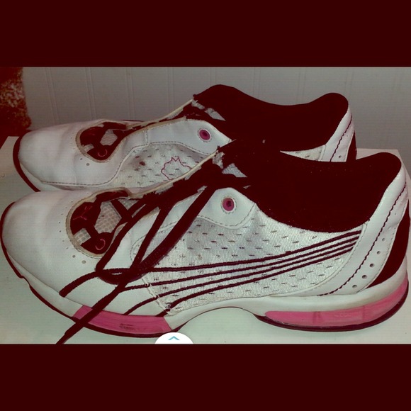 Pink and White Puma Running Shoes