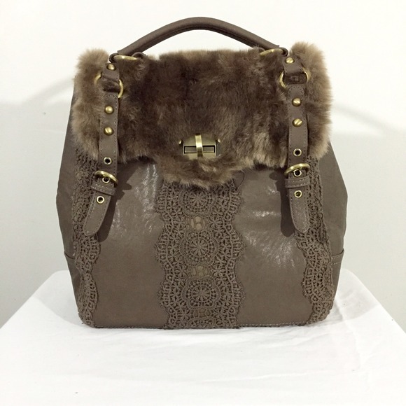Lace and Faux Fur Satchel