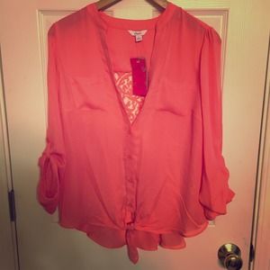Candie's Coral Blouse with Lace Back