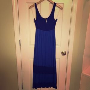 Black and blue color block maxi dress