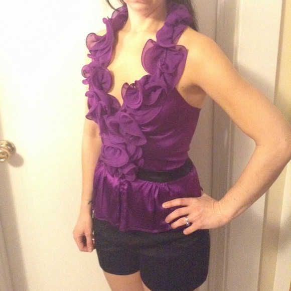 SOLD Bebe silk ruffle halter top - Picture 2 of 2
