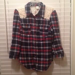 Flannel With Lace Upper Back