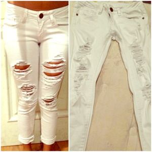 Machine White Ripped Skinny Jeans