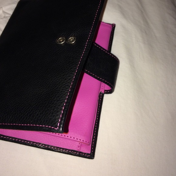 Black and hot pink genuine leather wallet