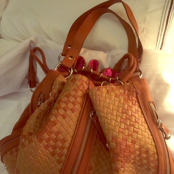 Oversize brown leather handbag