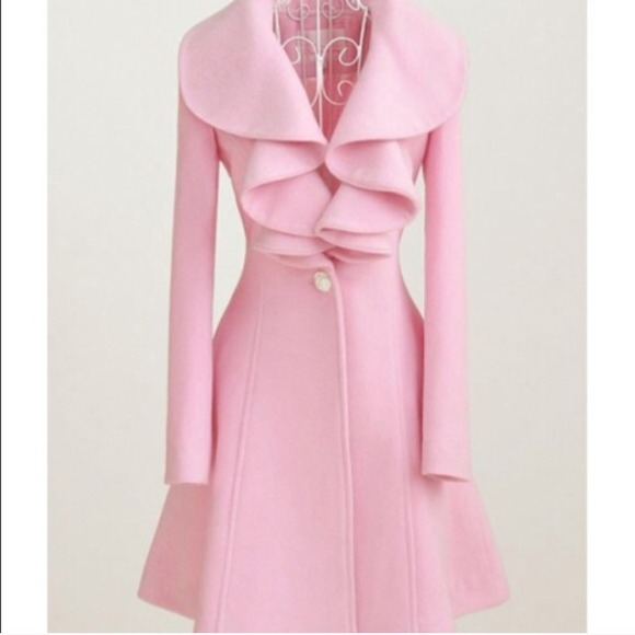 Pink ruffle pea coat
