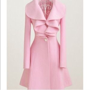 Pink ruffle pea coat