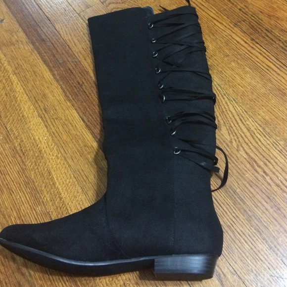 NEW Black Back Lace Up Tall Boot