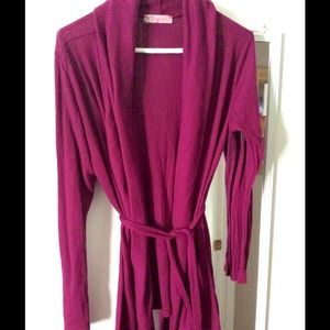 Knit plum colored tie cardigan!