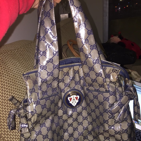 Gucci navy blue with gray purse - Picture 3 of 4