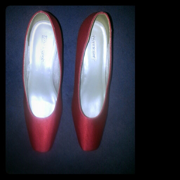 RED satin pumps