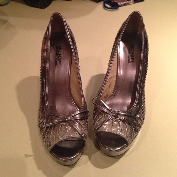 Michael Kors Silver Platform Heels, Size 8.5