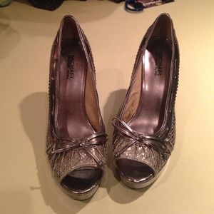 Michael Kors Silver Platform Heels, Size 8.5